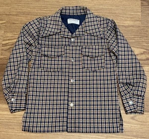 Boys Size 10 Vintage Farah Tan Blue Houndstooth Jacket Chest Pocket Snaps USA - Picture 1 of 11