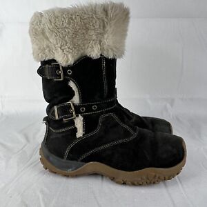 Salomon Lhasa Suede Winter Snow Boots Black faux fur lined Contagrip Womens 9