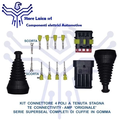 AMP - TE CONNECTIVITY CONNETTORE 4 POLI VIE TENUTA STAGNA MASCHIO FEMMINA AMP SUPERSEAL CON CUFFIE 1PZ