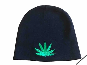 Hombre Marihuana Hierba Hoja Verde Bordado Gorro Negro Talla Única Ajustable - Imagen 1 de 6