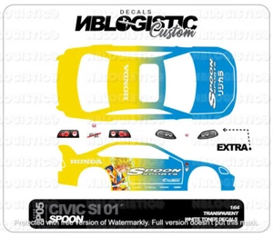 HONDA CIVIC SI Custom Universal WaterSlide Decal for hot wheels 1/64 Scale 01 - Picture 1 of 3