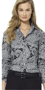 Lauren Ralph Lauren Button Up Shirt Black White Paisley Non Iron Size 1X - Picture 1 of 5