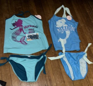 2 New Girls Bathing Swim Suits 2 Piece Justice NWTS Mermaid 12 Clothing VTG - Picture 1 of 8