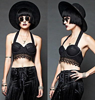 LIP SERVICE HERRINGBONE GYPSY BUSTIER BRA 蕾丝哥特衬衫上衣服装蒸汽包 — 第 1/4 张图片