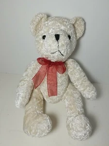 1988 Vintage Chrisha Playful Plush White Cream Teddy Bear w/ Red Bow Stuffed Toy - Picture 1 of 5