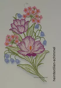 PLAUENER STICKEREI Fensterbild FRÜHLING Dekoration FRÜHLINGSBLUMEN Sommer BLUMEN - Bild 1 von 1