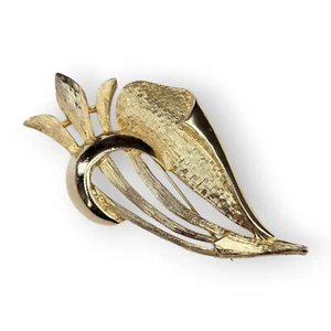 Vintage Flower Spray Brooch Brushed Gold Plate Floral Ribbon Abstract Large 3"   - Picture 1 of 12