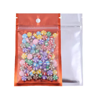 100pc Matte Clear & Orange Mylar Zip Lock Bags w/ Hang Hole 12x20cm 4.75x7.75in - Image 1 of 3