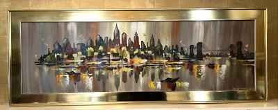 Rare Mid-Century Edgar Stareck NY Skyline Painting, 1964; Wonderful, Lrg: 41.25" - Image 1 of 4