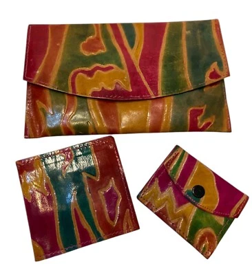 Lot of Leather Painted Embossed Wallet & Coin Purse Vtg Womens - Image 1 of 4