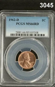 1962 D PCGS CERTIFIED MS 66 RD LINCOLN WHEAT PENNY! FLASHY LUSTER #3045 - Picture 1 of 3