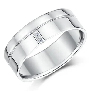 9ct Oro Blanco Boda Anillo con Diamante 7mm Plano Corte Forma Marca UK - Imagen 1 de 6