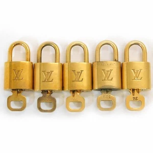 LOUIS VUITTON Gold tone LV Padlock & Key 5 Pieces Set #399 Rise-on - Picture 1 of 5