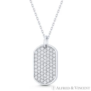 Collar colgante unisex Dogtag circonita cúbica cristal pavé bling joyería plata de ley 925 - Imagen 1 de 1