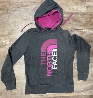 Sudadera con Capucha Pullover The North Face WM M Gris Con Acentos Rosa - Bolsillos Usada en Excelente Condición Foto 1 de 4