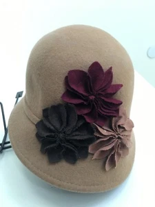 Women's Brown 100% Wool Felt Hat Band w/flowers By Scala Pronto One Size NWOT - Picture 1 of 6