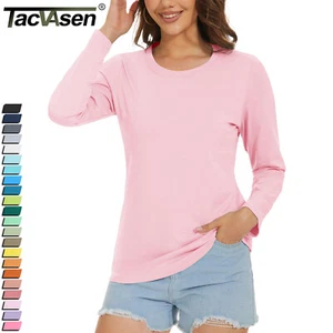 Damen Baumwolle Rundhalsausschnitt T-Shirt Langarm Freizeit Trainingsshirts Sport Arbeit Tops - Bild 1 von 150