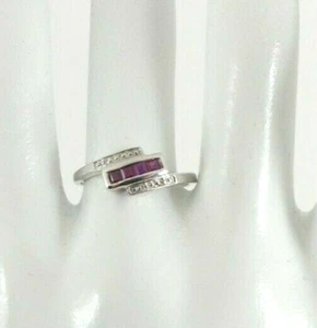9ct Gold Ruby Diamond Ring Band White NEW Hallmarked Size N with gift box - Picture 1 of 6