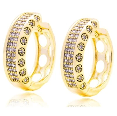 Aro Huggie banda ancha oro 14K circonita cúbica hombres mujeres hip hop pendientes aros 20 mm regalo B58 Foto 1 de 4