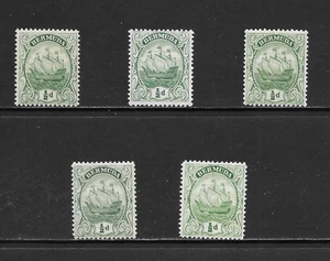 BERMUDA SCOTT 82 MNH x 5 - 1922 1/2p GREEN ISSUE - CARAVEL - Bild 1 von 2