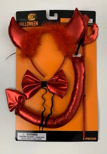 New  DEVIL   Halloween  Costume Accessories   4 Pieces  Satin  Sequins  Faux Fur - Picture 1 of 11