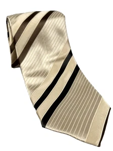 ML Material London Designer Krawatte Herren gold schwarz diagonale Streifen alle Seide - Bild 1 von 9
