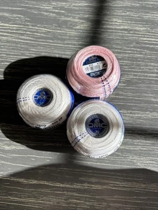 3  DMC Cebelia Size 20 & 30 Crochet 3- Cord Cotton Thread France White Pink NIP - Picture 1 of 3