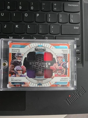 Drake Maye Daniels Penix McCarthy 2024 Stitches In Time Orange Quad Patch /30 - Image 1 of 3