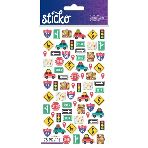 Crafts Stickers Sticko Mini Road Trip Signs Icons Cars Lights Stop ...
