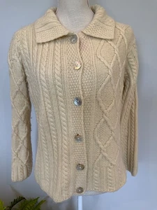 Vintage CARRAIG DONN Womens Size Small Ivory Pure Wool Collar Button Up Sweater - Picture 1 of 6
