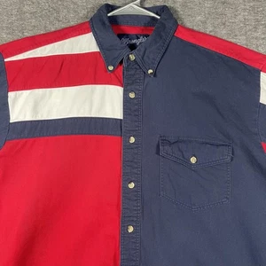 VTG Wrangler Brushpopper Shirt Mens Large Red White Blue Colorblock Button Down - Picture 1 of 9