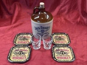 Vtg Jack Daniel’s Small Whiskey Jug w/ Cork 4 Coasters /Ashtray Shot Glasses Lot - Picture 1 of 11
