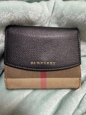 Cartera Burberry Triple Negra/Beige Patrón a Cuadros Mujer Billetera Accesorio Original Foto 1 de 4