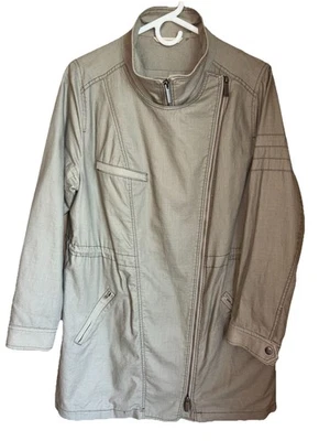 Soft Surroundings Taupe Jacket Coat Double Zip Boho Trench Cotton Linen Large - Image 1 of 4