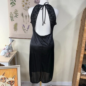 Vintage Satin Lace Tie Open Back Slip Dress Sexy Romantic Goth Dark Coquette L - Picture 1 of 5