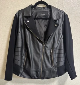 TORRID Faux Leather Ponte Moto Jacket Size 2 Black Biker Full Zip Cropped Back - Picture 1 of 9