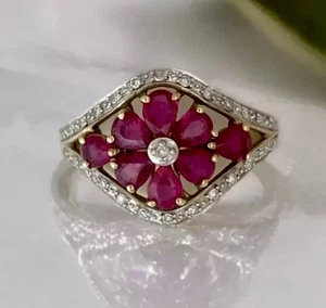 Ruby Diamond Ring Cluster 9ct Gold 2.8grams - Size N - Picture 1 of 5