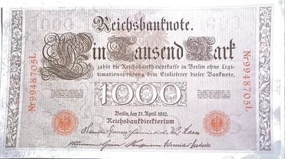 1000 Mark Reichsbanknote • April 21, 1910 • P#44b • German Empire - Image 1 of 3