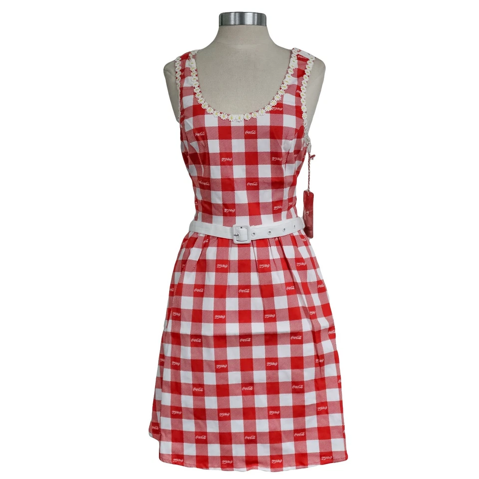 Coca Cola Gingham Belt Red White Tank Dress. Stitch Shoppe by Loungefly. SIZE L