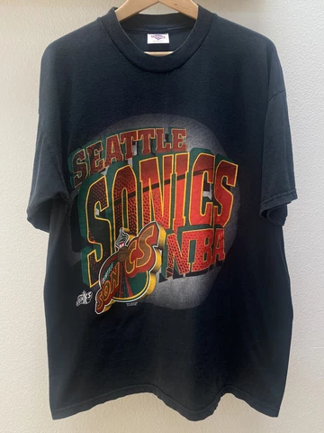Seattle Supersonics Sonics Vintage 90s T-Shirt NBA Black Size Large Basketball Cover