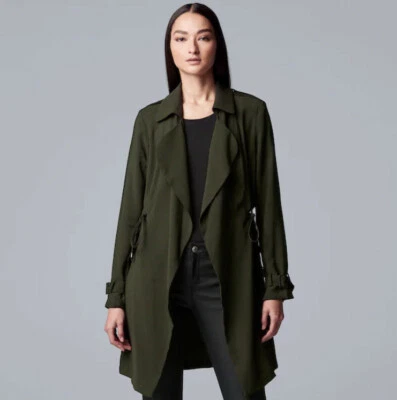Simply Vera Wang Size XS Fly Away Trench Jacket Lightweight Olive Green - Image 1 of 2
