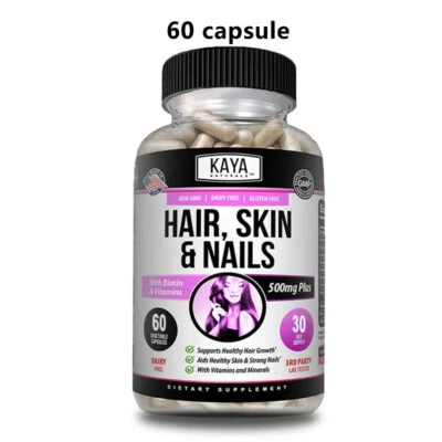 Cápsulas de uñas para piel de cabello 60 quilates calcio hierro biotina vitaminas A C B1 B5 B6 B12 E D3 Foto 1 de 4