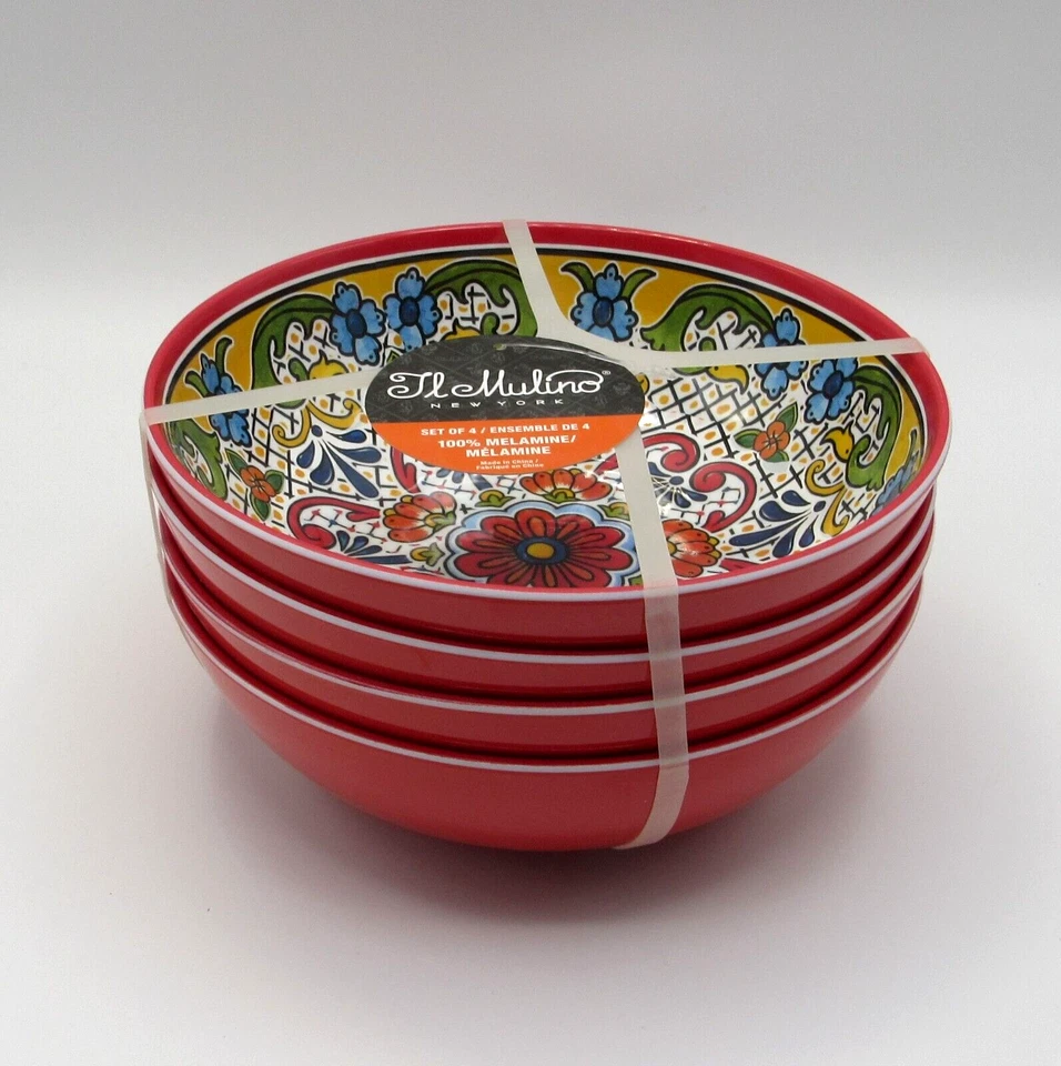 IL MULINO AZULEJO ESPAÑOL DISEÑO MEDALLÓN MELAMINA CEREAL/SOPA CUENCOS NUEVOS CON ETIQUETAS Foto 1 de 4