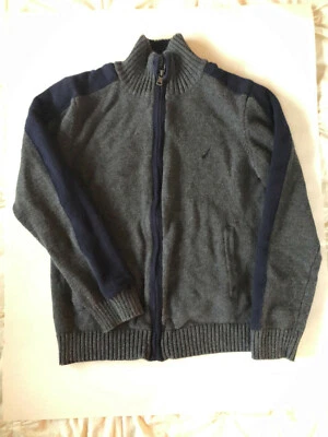 Cárdigan Suéter Nautica Niños Cremallera Frontal Tejido Gris y Azul Marino Talla 8 Foto 1 de 4