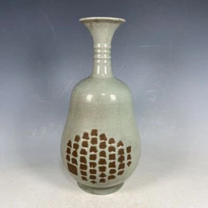 11.0" old antique song dynasty guan kiln ru porcelain sky cyan glaze poetry vase - Picture 1 of 9