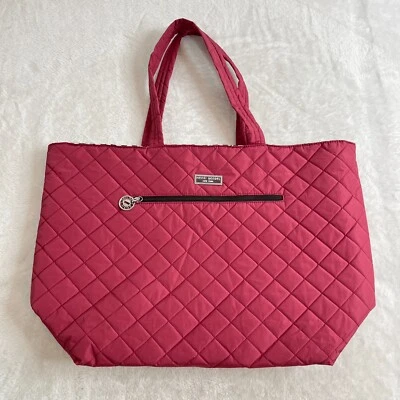 Henri Bendel Tote Bag Pink Brown Striped Large Quilt Reversible Packable Travel - Image 1 of 4