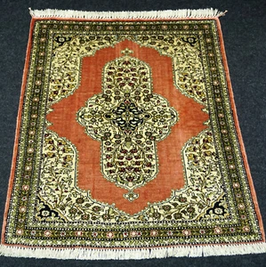 Alfombra de Seda Ghom 81 X 62CM Ghoum Oriente Persa Qom Anudada a Mano Qum - Imagen 1 de 12