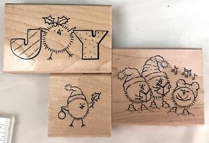 Stampendous CALENDAR CHICKS Christmas Chickens Holiday Rubber Stamps Lot of 3