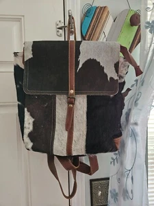 Myra Bag- Cow Print - Leather- Hair on Backpack- Gorgeous - Picture 1 of 8