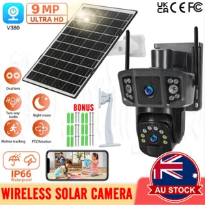 9MP WIFI Outdoor Home CCTV Dual lens PTZ Security Camera Battery Solar Powered - Picture 1 of 12
